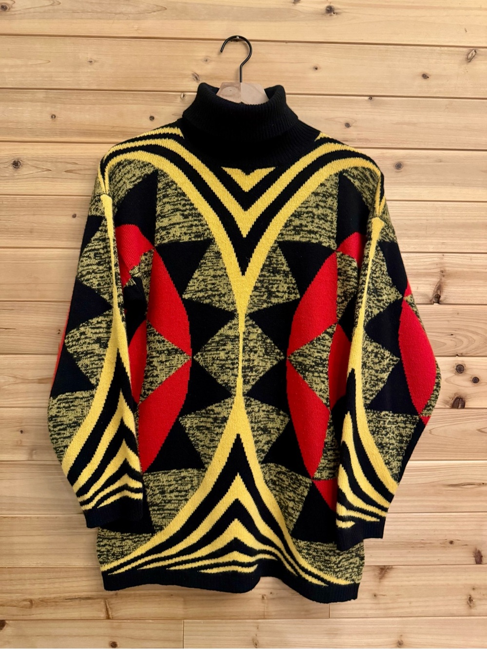 VNTG Neiman Marcus Medium Cashmere Retro Geometric Relaxed Turtleneck Sweater